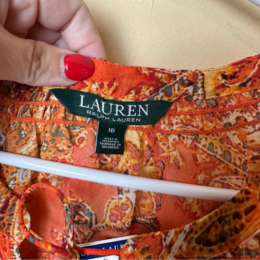 Lauren Ralph Lauren Split Neck Sheer Sleeveless Paisley Blouson Beach Dress 16 - Picture 8 of 11